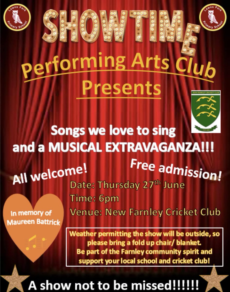 Rehearsals are underway on what is going to be a spectacular show. The children are working really hard to perfect their performance and they're super excited. It’s a show that will have you singing and dancing along to. It’s free and everyone is welcome. newfarnleycc.co.uk/events/lawns-p…