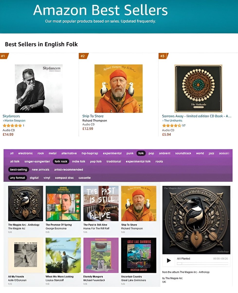 Our @msimpsonian's superb new album Skydancers is an @AmazonUK bestseller and our exclusive to @Bandcamp 'pay what you wish' compilation album is also a bestseller there too! If you have them then do spread the word and if not check them out at the links below. 😀 🖤🤍💜