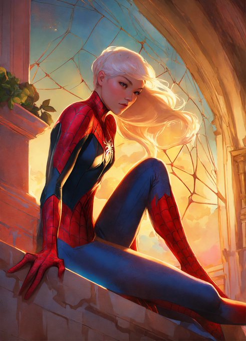 Spider-man and spider gwen, art by artgerm and greg rutkowski and alphonse mucha and william - adolphe