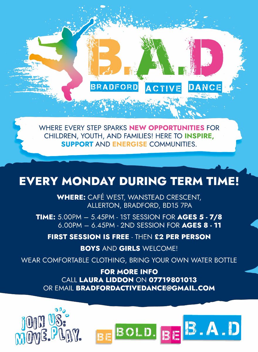Bradford Active Dance 🧡Monday🧡sessions at Cafe West! First session is FREE, each session then on £2 per child. Bring a friend and your session that day is also FREE!