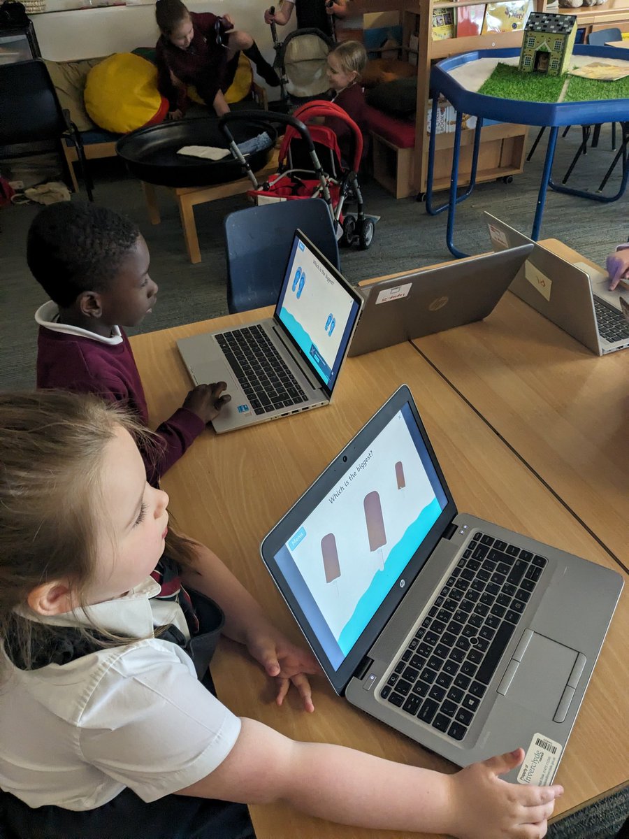 We've been using the laptops to learn more about measurement. P1 can login, confidently use the mouse and navigate websites and Thinglink. This week we compared the size of objects by using and reading the words longest shortest tallest and smallest 📏