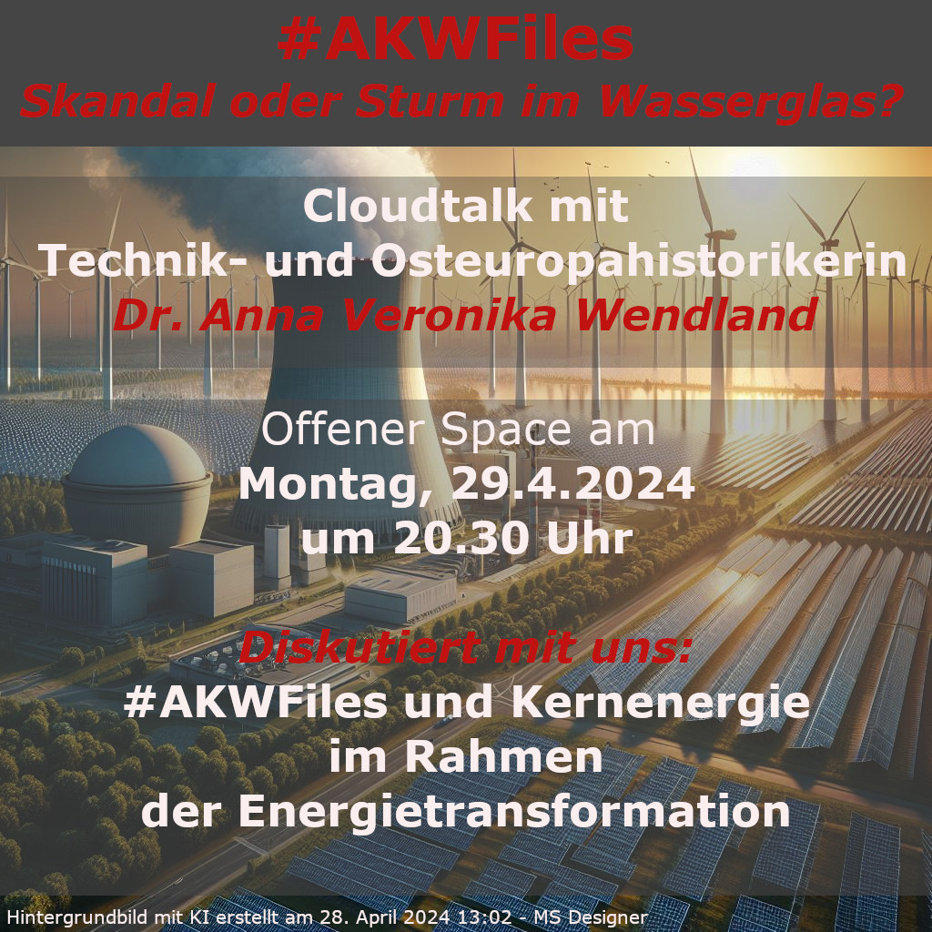 Space zum Mitmachen
#AKWFiles - Skandal oder Sturm im Wasserglas?
Diskutiert mit @VeroWendland die Vorgänge im @BMWK und die Rolle der #Kernenergie bei der #Energiewende.

Der Space ist auf 2 Stunden angelegt. 

Ich freue mich auf rege Beteiligung.

#AKW twitter.com/i/spaces/1DXxy…