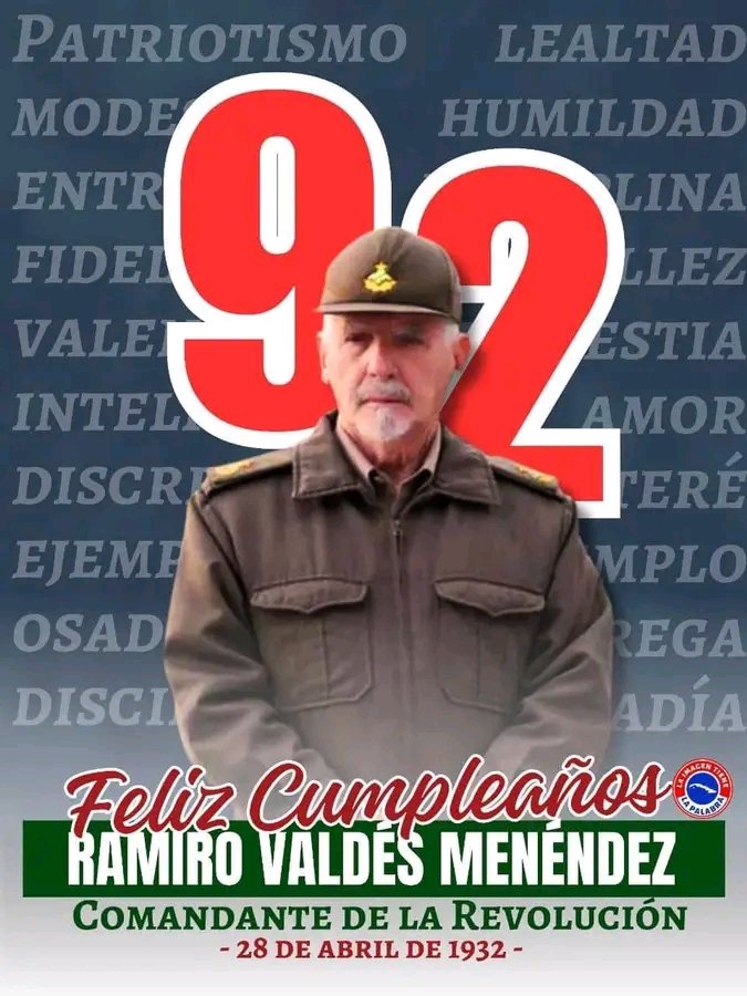 @DeZurdaTeam_ Felicidades al Comandante Ramiro Valdés en su 92 cumpleaños.
Gracias por su lealtad al pueblo cubano.
Felicidades 🇨🇺♥️.
#DeZurdaTeam 
#CubaNoEsMiami