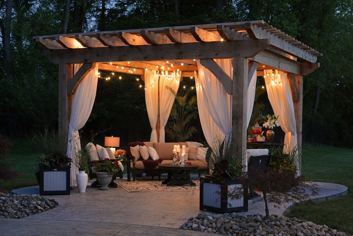 Escape to your own backyard paradise! ✨ Sunlit Backyards offers pergolas & string lights to create a magical oasis. Relax, unwind, & enjoy the summer nights. Shop now at sunlitbackyardoasis.com #BackyardOasis #SunlitLiving #backyardvibes #PatioParadise #OutdoorOasis #backyard