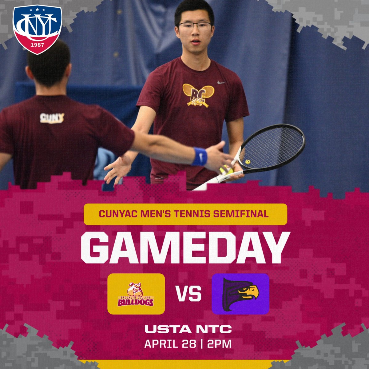 Gameday | 🎾

#2 @bcbulldogstennis opens the 2024 @cunyac Championship Tournament 🆚 a familiar foe in the tourney Semifinals! Come out and support!

🆚 #3 @hunterathletics
🕜2pm
🏟️ USTA National Tennis Center
📍 Flushing, NY 

#PlayLikeaBulldog #d3tennis #cunytennis #ita