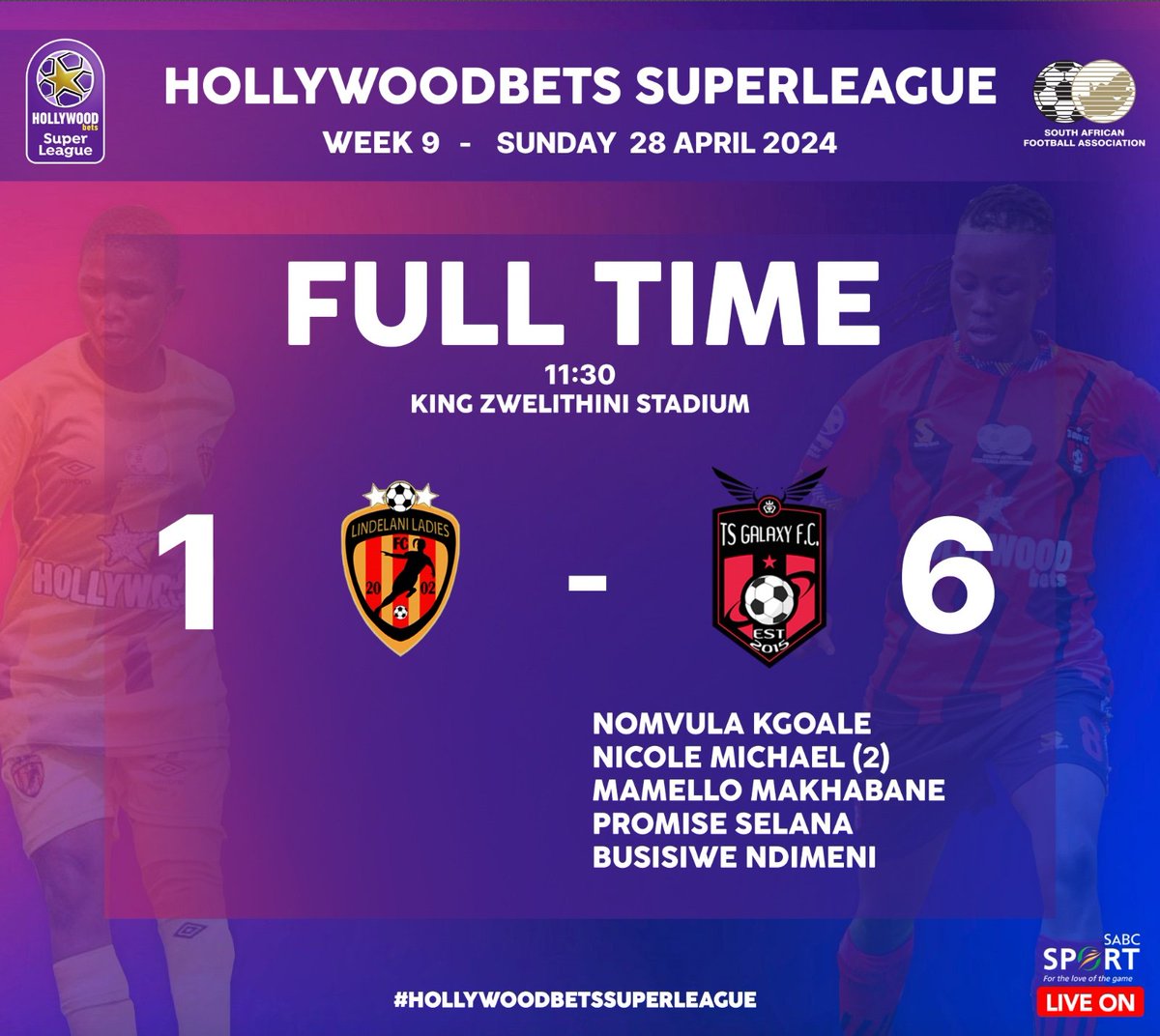 Results from the #HollywoodbetsSuperLeague match between @LindelaniLadies vs @TSGALAXYQUEENS #BekeLeBekeSL