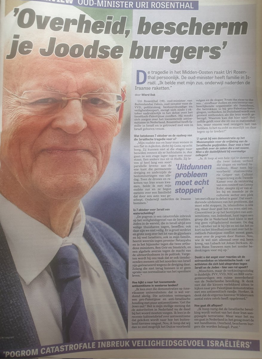 Uitstekend interview met @rosenthal_uri in de @telegraaf 
#antisemitisme #burgemeesters #Rutte4