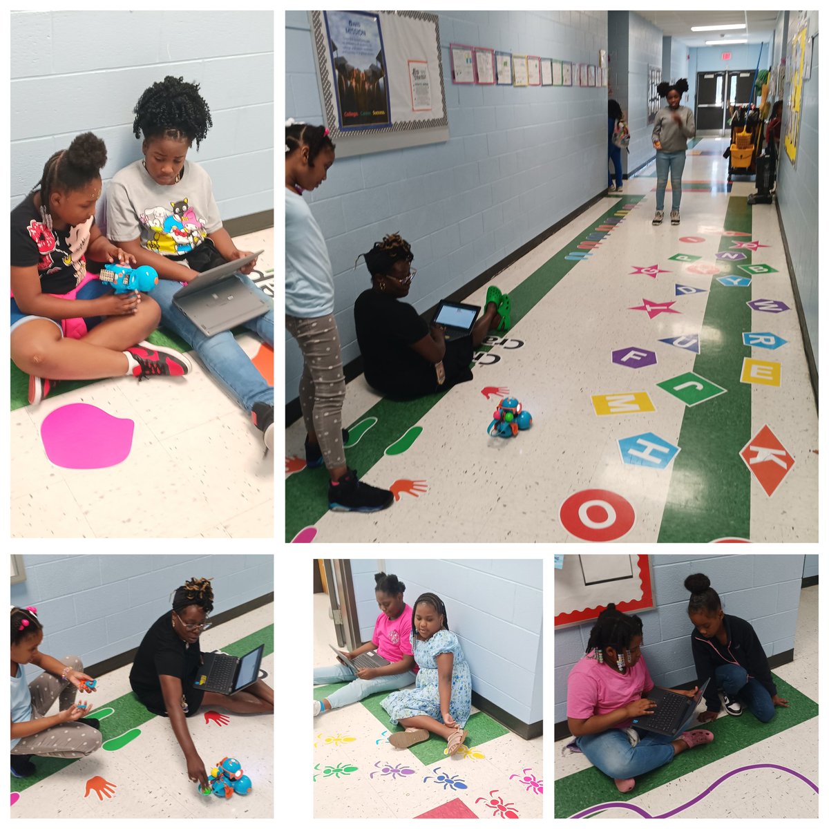 Reciprocal Teaching at its finest, during after hours @JohnPThomasElem! Check out our Girls in STEM (@GirlsWhoCode), helping #girlscouttroop29203 earn their Coding Badge by teaching them how to code robots!