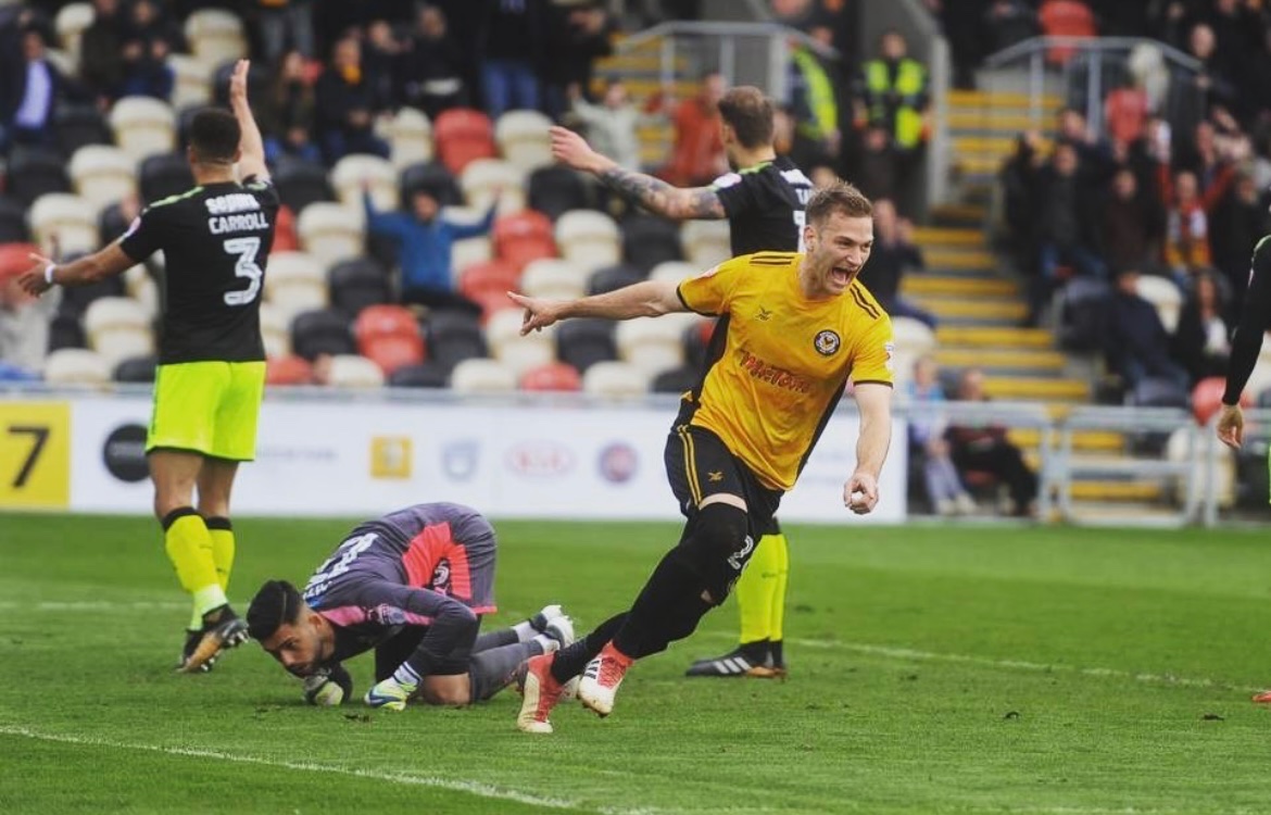 On this day in 2018..
Newport County 2-1 Cambridge United
Rodney Parade
Newport County defender Mickey Demetriou celebrates after scoring in a 2-1 home win over Cambridge United.