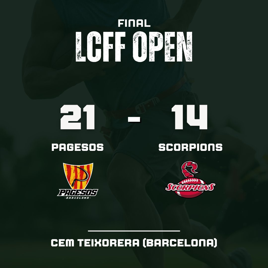 FCFAtwi's tweet image. 🔥 RESULTATS 🔥

🏆 FINAL #LCFFOpen Divisió d'Honor

🏈 @bcnpagesos 🆚 @BiguesFootball 
🏟️ CEM Teixonera

#FCFA #futbolflag #flagfootball @UFECcat @esportcat
