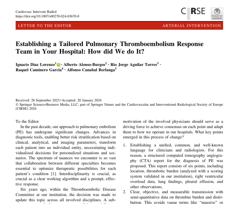 #TheSundayRead! 📖 Establishing a Tailored Pulmonary #Thromboembolism Response Team in Your Hospital: How did We do It? link.springer.com/article/10.100… @NDiazLorenzo