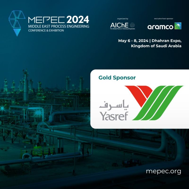 MEPEConfEx's tweet image. We&apos;re pleased to confirm @Yasref as a gold sponsor to MEPEC 2024!

Meet them at the definitive event for process engineers from May 6-8, 2024 at the Dhahran Expo, KSA. 

Get your complimentary pass now: lnkd.in/dKK_ybae

#mepec #ksa #processengineering
@ChEnected