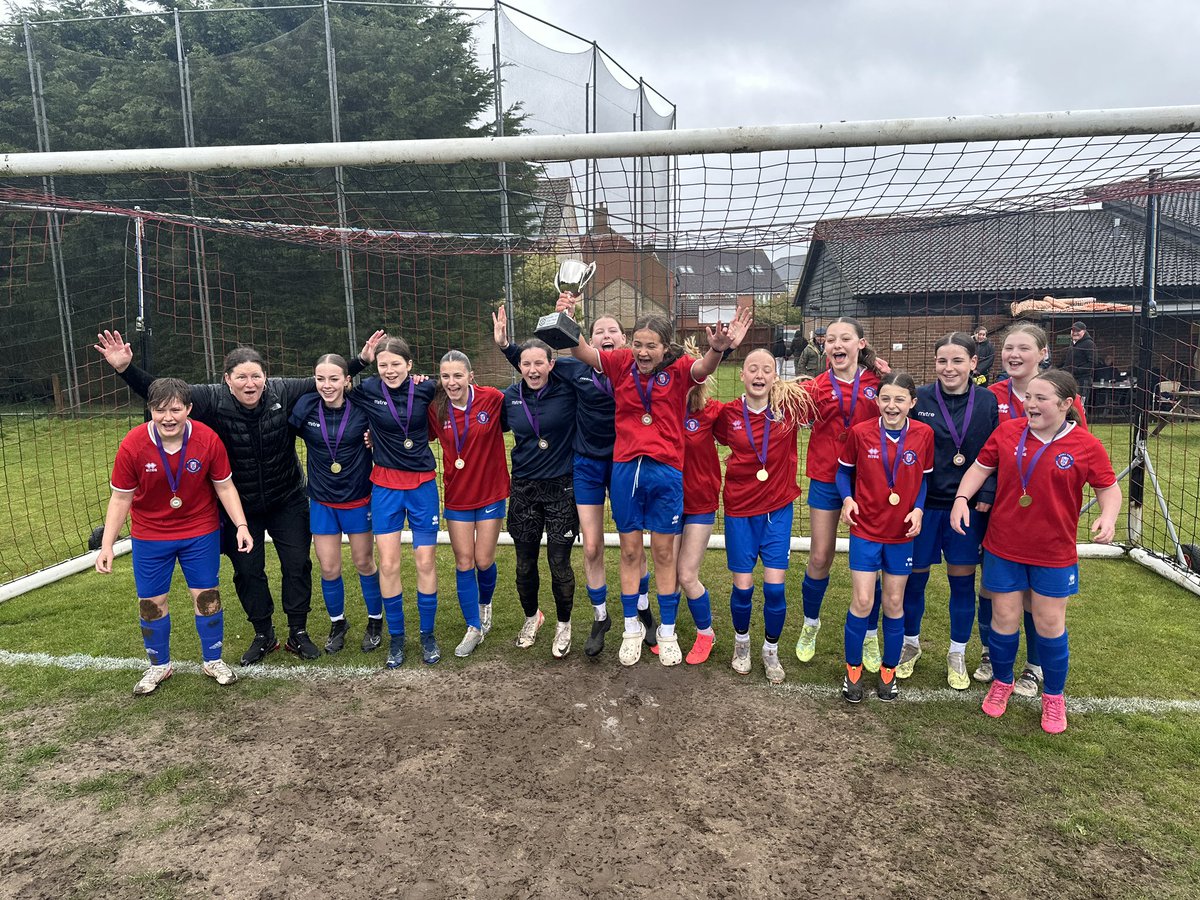 Our U14 girls clinched victory in the @SuffolkWomens league cup final today against @claydonfc. Congratulations to everyone involved 👏🔵⚽️🏆 #U14Champions #TeamSpirit #WinningStreak #Unbeaten #COYB #BuryTownCommunityFC