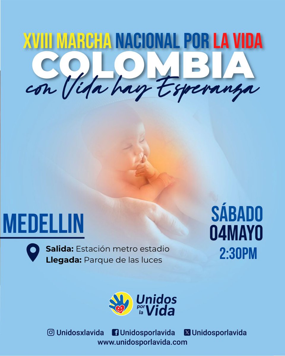 El próximo sábado marcharemos para defender la VIDA porque #ColombiaProvida #NoAlAborto #NoALaEutanasia 
#MarchaPorLaVida4M 🤍🩵