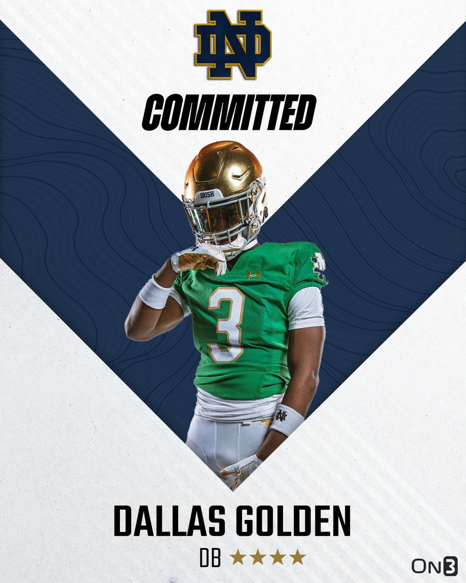 🚨BREAKING🚨 Four-star defensive back Dallas Golden has announced his commitment to the Notre Dame Fighting Irish 🍀 Golden breaks down his decision with @MikeTSinger: on3.com/teams/notre-da… Experts react: on3.com/teams/notre-da… @ByKyleKelly's column:…