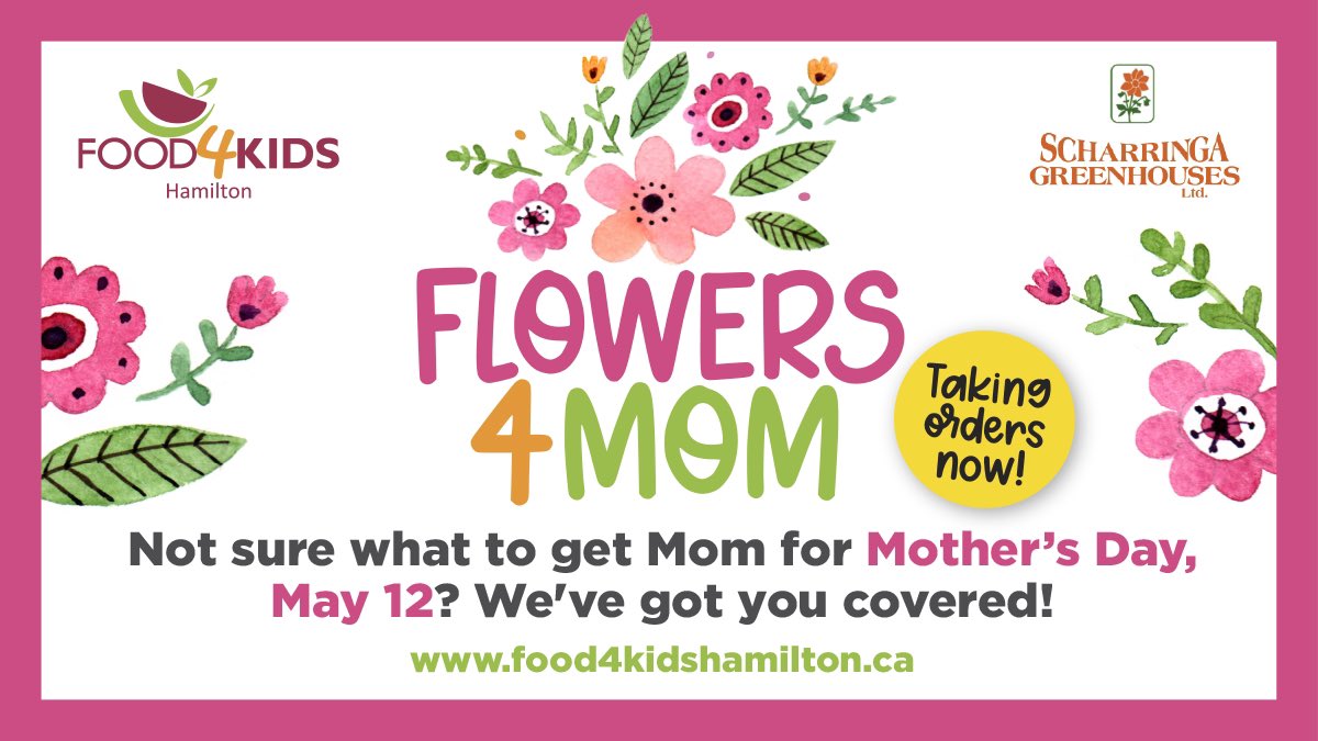 Celebrate someone special in your life!  With a $40 contribution to our program, our volunteers will deliver a beautiful hanging basket of flowers to the porch of your choice in the #HamOnt area. All deliveries take place Saturday May 11th. 

Order ⬇️

food4kidshamilton.ca/product-page/c…