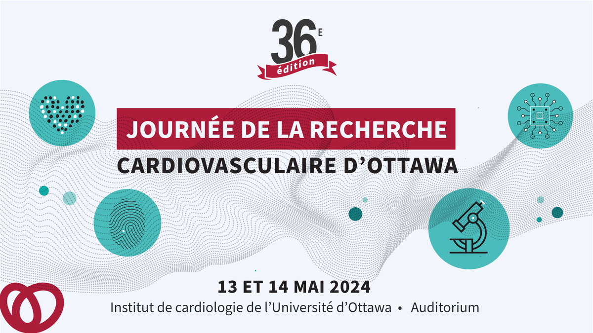 Présentez-vous à la Journée de recherche cardiovasculaire 2024 de la région d'Ottawa? Passez le mot à vos collègues d'autres équipes de recherche pour qu'ils se joignent à nous les 13 et 14 mai au @HeartInstitute pendant que vous partagez vos travaux passionnants !