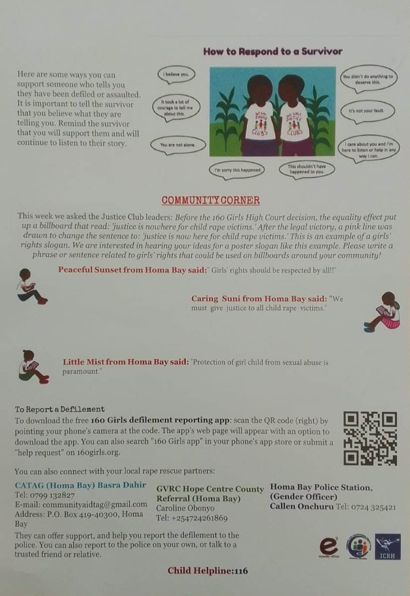 Week Seven of newsletter distribution: Believing the survivor story: we continue with our community empowerment segment until our community is safe and responsive to the needs of our children.⁦@Equality_Effect⁩ ⁦@160GirlsProject⁩