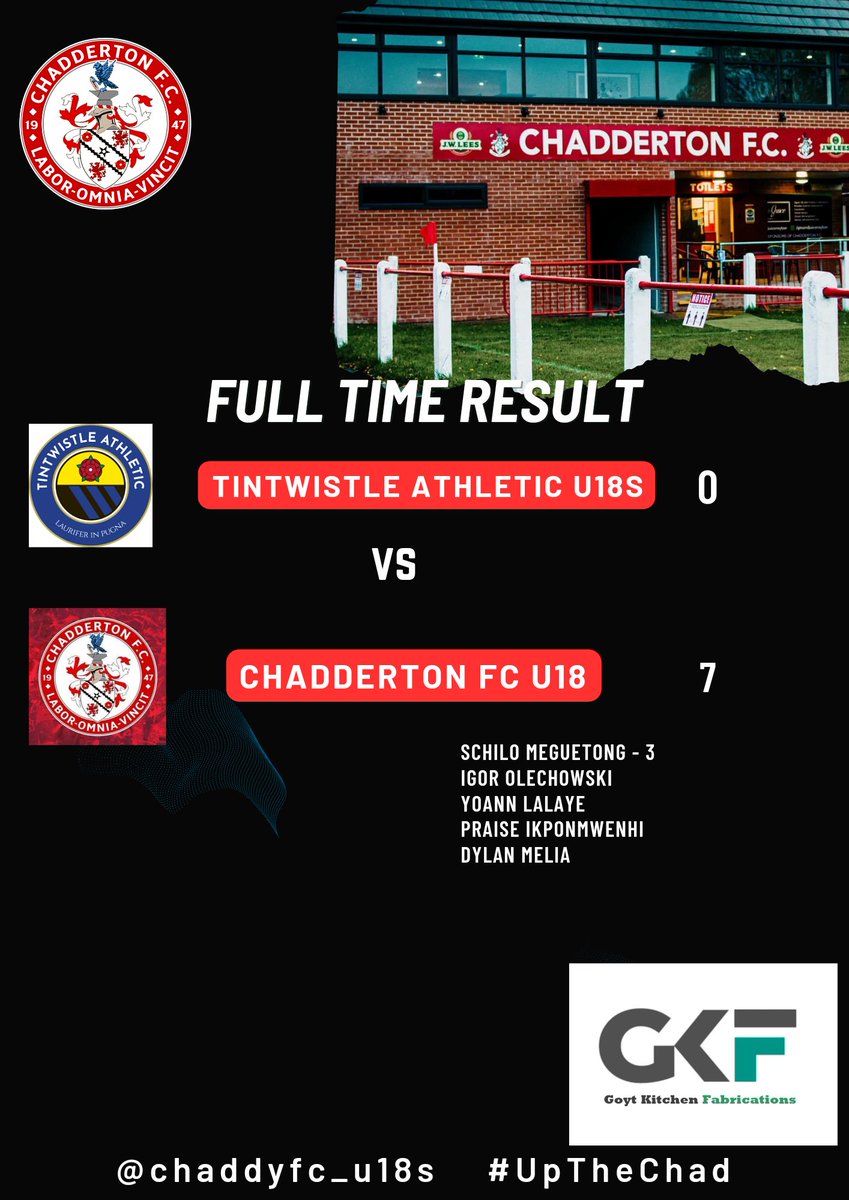 Illness & injury meant @ChaddertonFC U18s travelled to @TinnyAthleticFC U18s with a depleted squad The lads who made the trip put in an top performance on the main pitch Thanks to everyone at Tintwistle for their hospitality and all the best for the future #upthechad 🔴⚪️