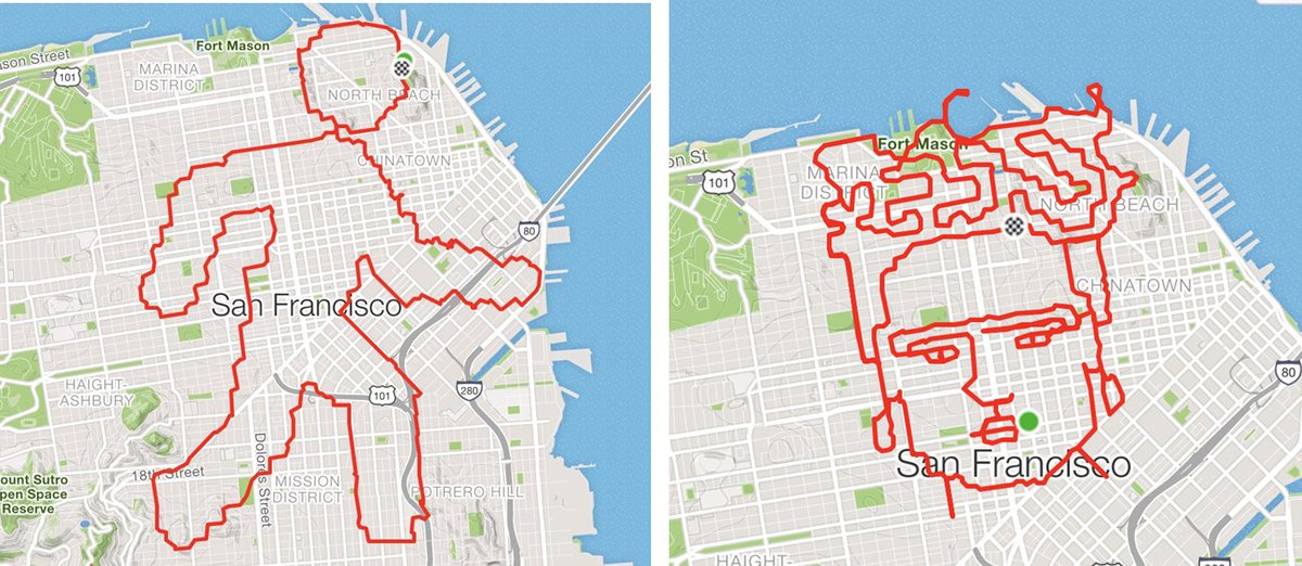 Curiositat. El nord-americà Lenny Maughan corre pels carrers de Sant Francisco creant figures en el seus recorreguts que registra amb l'aplicació ‘Strava’. Des d’una senzilla com la d’un corredor fins a la de Frida Kahlo, per a la qual va necessitar més de 6 hores.