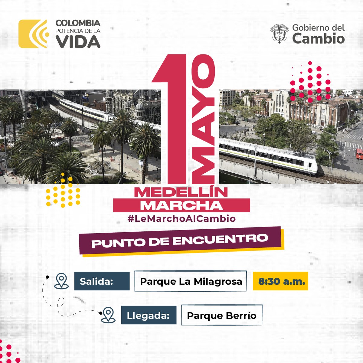 Este 1 de mayo, Medellín se une al Cambio. Te esperamos desde las 8:30 a.m. en el Parque La Milagrosa para movilizarnos con alegría por las reformas que traen bienestar y progreso a los jóvenes, a las mujeres, a los campesinos, a los trabajadores y trabajadoras del país.…