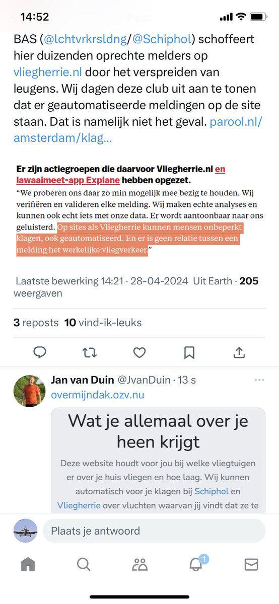 De volgende leugen van @SchipholWatch over #vliegherrie @alfredblokhuize zijn verdienmodel komt onder druk te staan. Mooi dat Bas @schiphol zich zo helder uitspreekt.