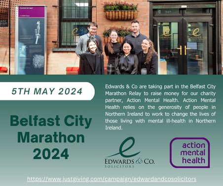 Next Sunday <a href="/michael_may_/">michael may</a> and I are participating in the Belfast City Marathon Relay with the rest of the <a href="/EdwardsandCo_/">Edwards Solicitors</a> team raising vital funds for Action Mental Health <a href="/amhNI/">Action Mental Health</a>. 

We would greatly appreciate your sponsorship using the link below! 

justgiving.com/campaign/edwar…