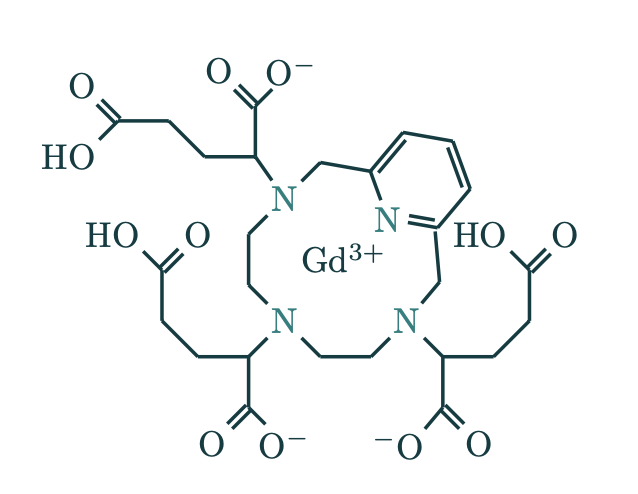 The pitch is for Vueway (gadoquatrane). Gadopiclenol (Elucirem/Vueway) Gd(PCTA-tris-glutaric acid) C35H54GdN7O15 970.11 g/mol U.S. Approval 2023 log(K[therm]) = 18.7 log(K[cond]) = 15.5