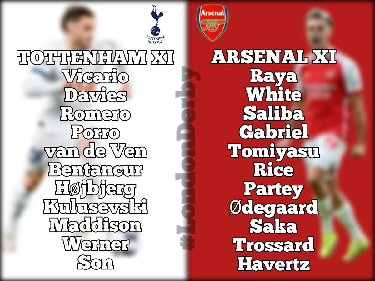 Premier League #LondonDerby Tottenham Hotspur Starting XI Vs Arsenal Starting XI