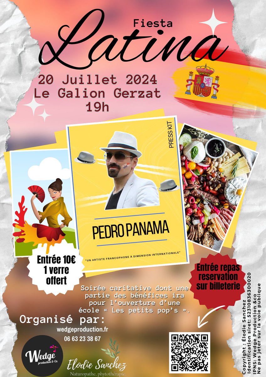 WedgeProduction's tweet photo. Soirée "Fiesta Latina", le 20 juillet à 19 heures au Galion à Gerzat avec Pedro Panama ! 💃☀️
Restauration sur place : Planches à partager !

▶️ Infos et réservations ici : https://t.co/3MtuUgZaZU https://t.co/JPGKkFMKig