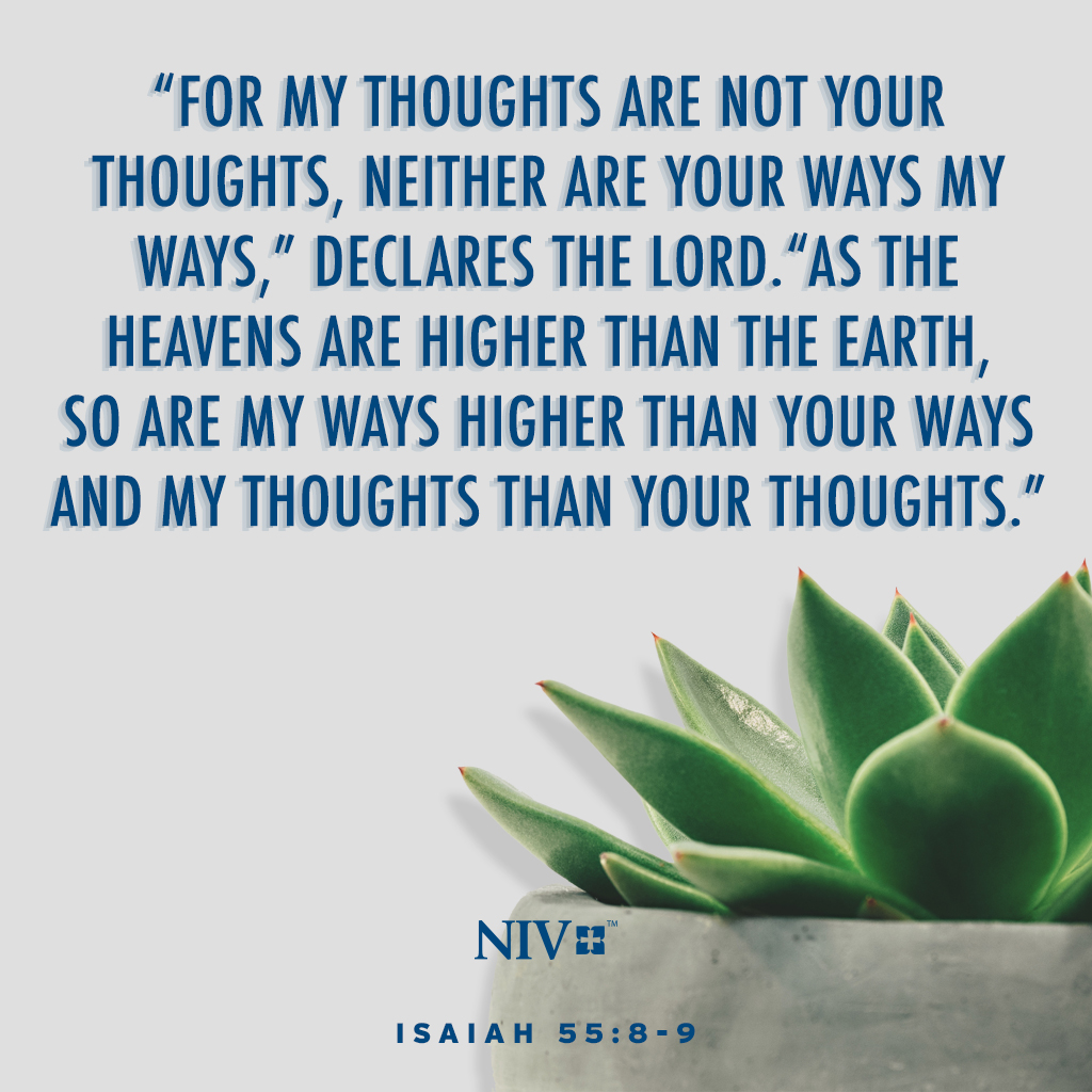 “For my thoughts are not your thoughts, neither are your ways my ways,” declares the Lord. “As the heavens are higher than the earth, so are my ways higher than your ways and my thoughts than your thoughts.' Isaiah 55:8-9 #NIV #NIVBible #verseoftheday #votd