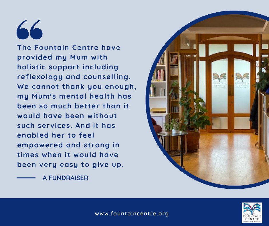 We are always so touched when we hear people fundraising for us to thank us for our support of a family member. It costs us over £300,000 a year for us to run so if you would like to fundraise for us we would love to hear from you. #fountaincentre #livingwithcancer #fundraise