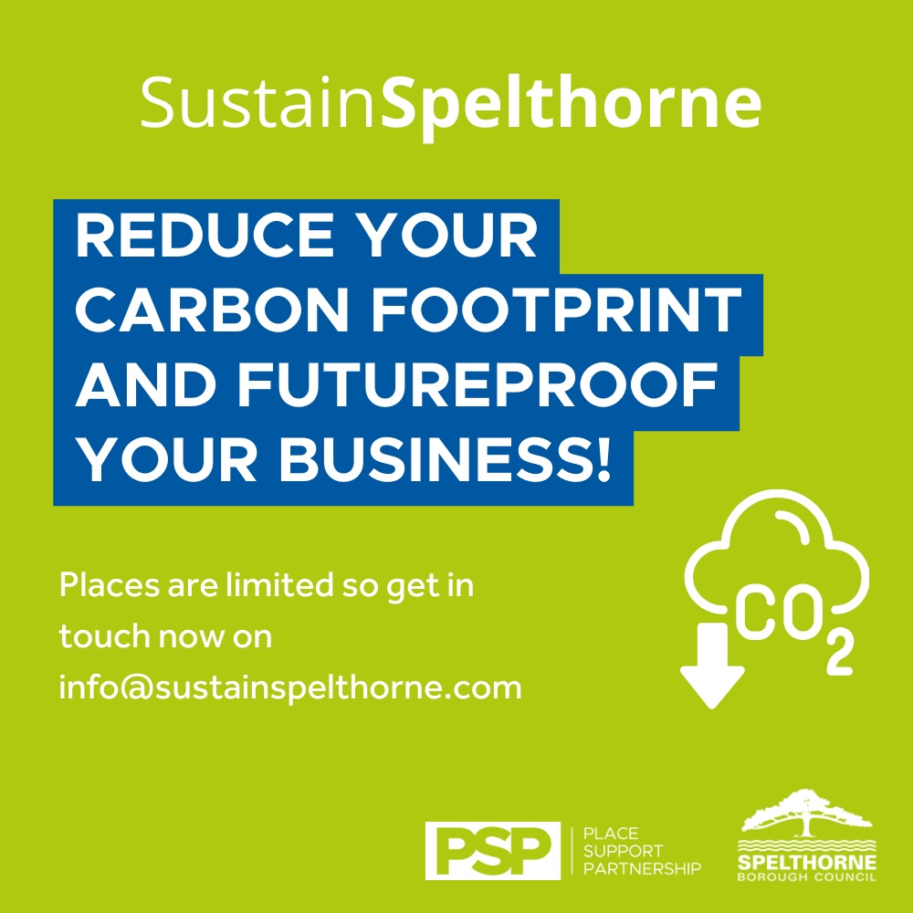 Are you a small or medium size #Spelthorne business who wants to cut their carbon footprint? 👣

Many types of support are now available through the SustainSpelthorne Programme. Email info@sustainspelthorne.com for more information.

#carbonreduction @theplacepartner