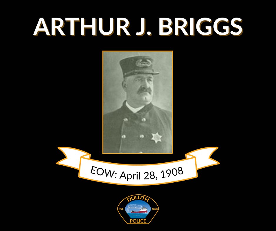 116 years ago today, April 28, 1908, DPD Lt Arthur J. Briggs was dispatched to Sam Ling's Laundry in West Duluth for a drunk individual. Upon arrival, Lt Briggs approached the individual and a struggle ensued. An autopsy later revealed Briggs' heart ruptured during the struggle.