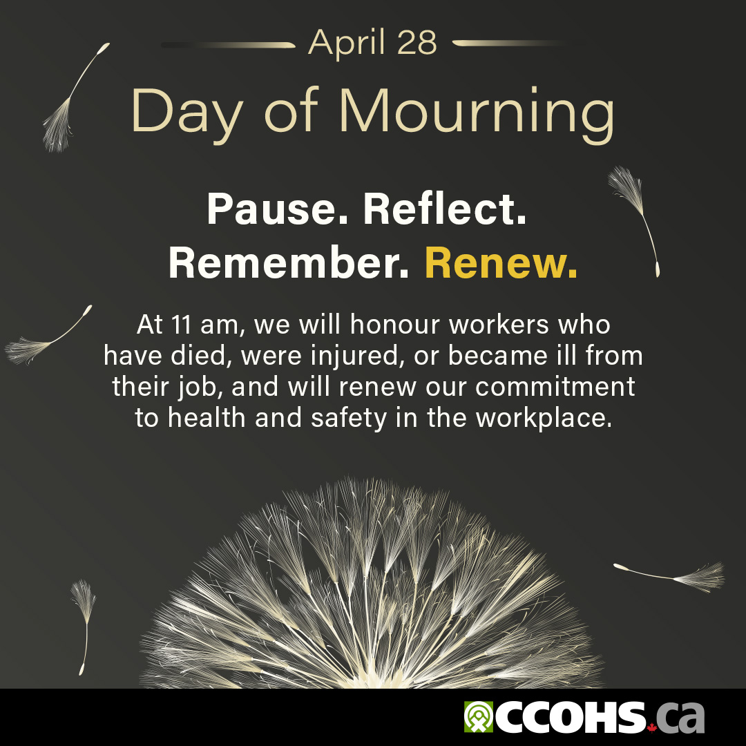 Today we remember and honour workers who have died, and those affected by workplace tragedy. Pause for a moment of silence at 11 a.m. #DayOfMourning