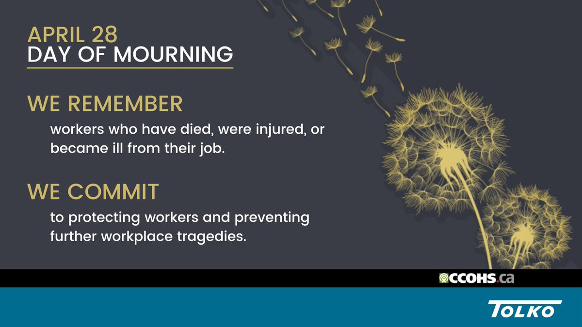 April 28 is Canada's National Day of Mourning. At Tolko, we are committed to protecting workers and ensuring that everyone arrives safe, works safe and goes home safe. #DayOfMourning
