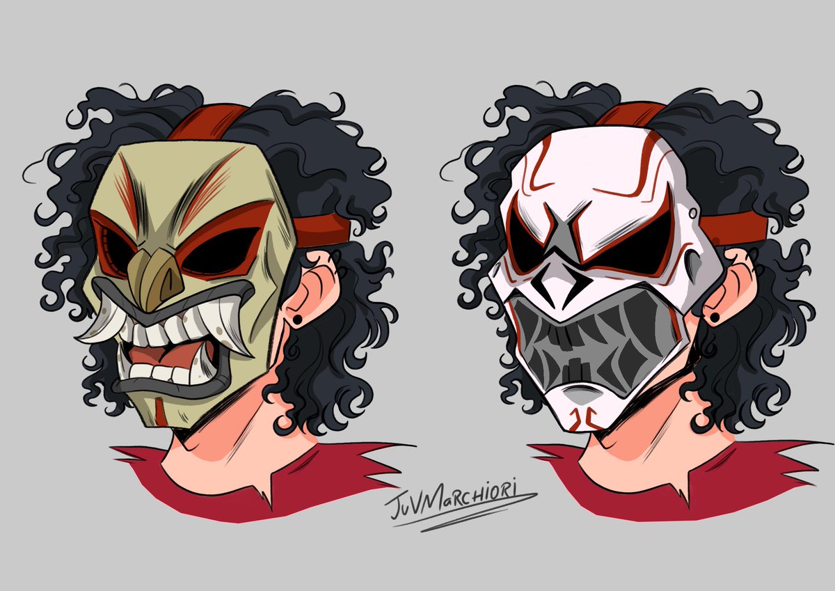 juvmarchiori's tweet image. Algumas explorações de máscara pro Casey do meu au, a ideia é q elas fossem inspiradas em carrancas
#tmnt #propdesign