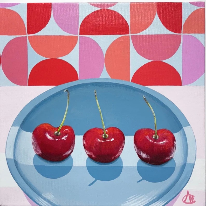 Ann #Cloutier (@ann.cloutier.art) •Three Cherries• #WomensArt #ArtByWomen #WomenArtists