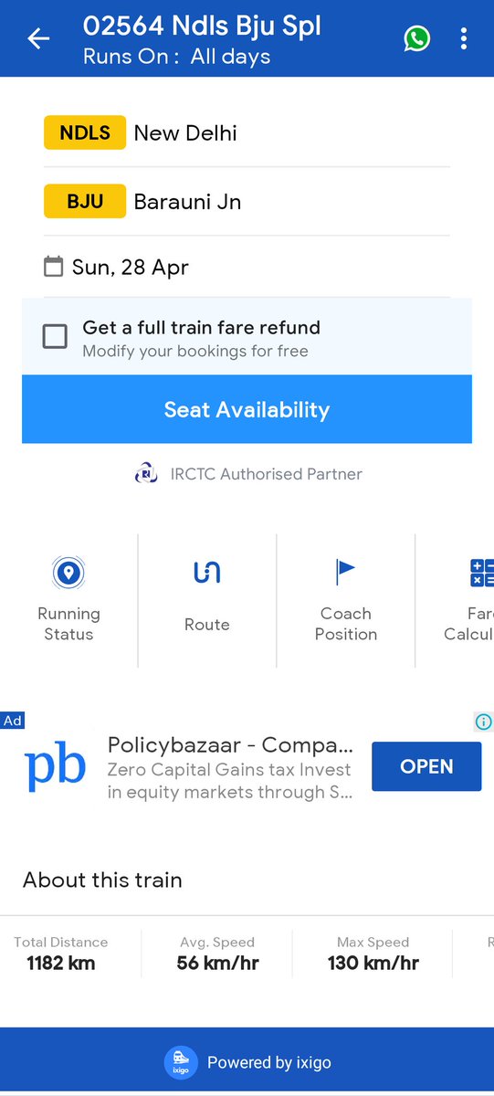 JiiooooHello! Please find Ndls Bju Spl's details like seat availability, route, running status, coach position and fare enquiry, all on the ixigo trains app.
l.ixigo.com/r1rnj7K0p8GO