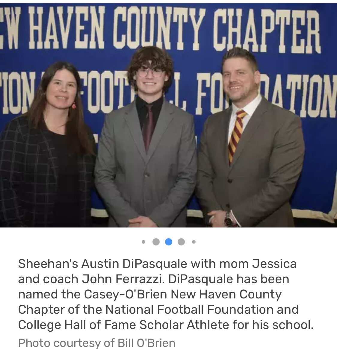 Congratulations to <a href="/AustinDipas/">Austin Dipasquale</a> on being recognized last night as 1 of 30 Scholar Athletes by the New Haven County Chapter of the National Football Foundation and College Hall of Fame!  Big things are ahead for him as he heads off to the University of New Haven. 💪🗡⚡️
