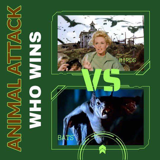 Animal Attack: Who is the deadliest animal Tournament : Round 1 The winning character moves on to the quarterfinals. Who's your choice? Birds “The Birds“ vs   Bats  “Bats” #filmx #PerfectMatchXtra #QueenOfTears #horrorfan