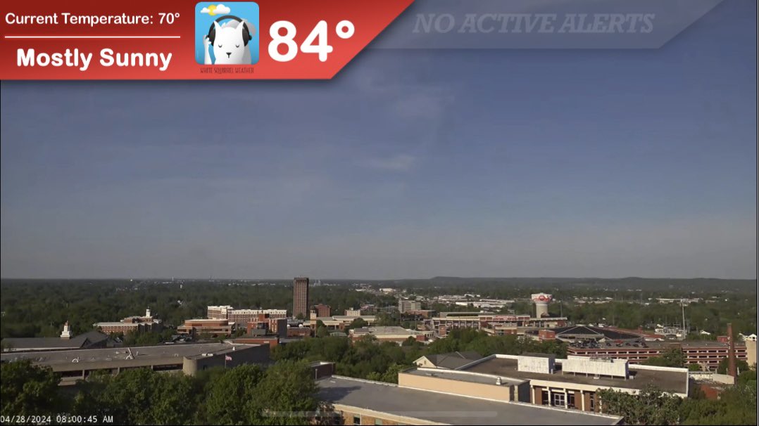 Beautiful sunshine and much warmer temperatures make our Sunday extremely pleasant before finals week begins tomorrow morning! Light cloud cover will clear out into the afternoon while a light breeze keeps us from getting too warm. Scattered t-storms return Monday; heads up! #WKU
