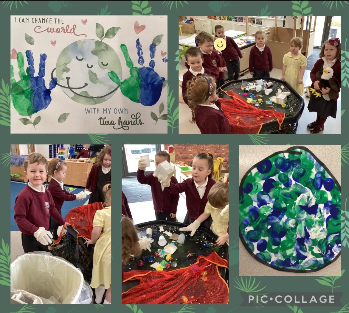 Dosbarth Willow enjoyed celebrating 'Earth Day'. We created our own Earth playdough and wonderful paintings of our planet. The class were so upset to find litter in our rock pool, they wanted to clean it up safely with Emlyn's help!