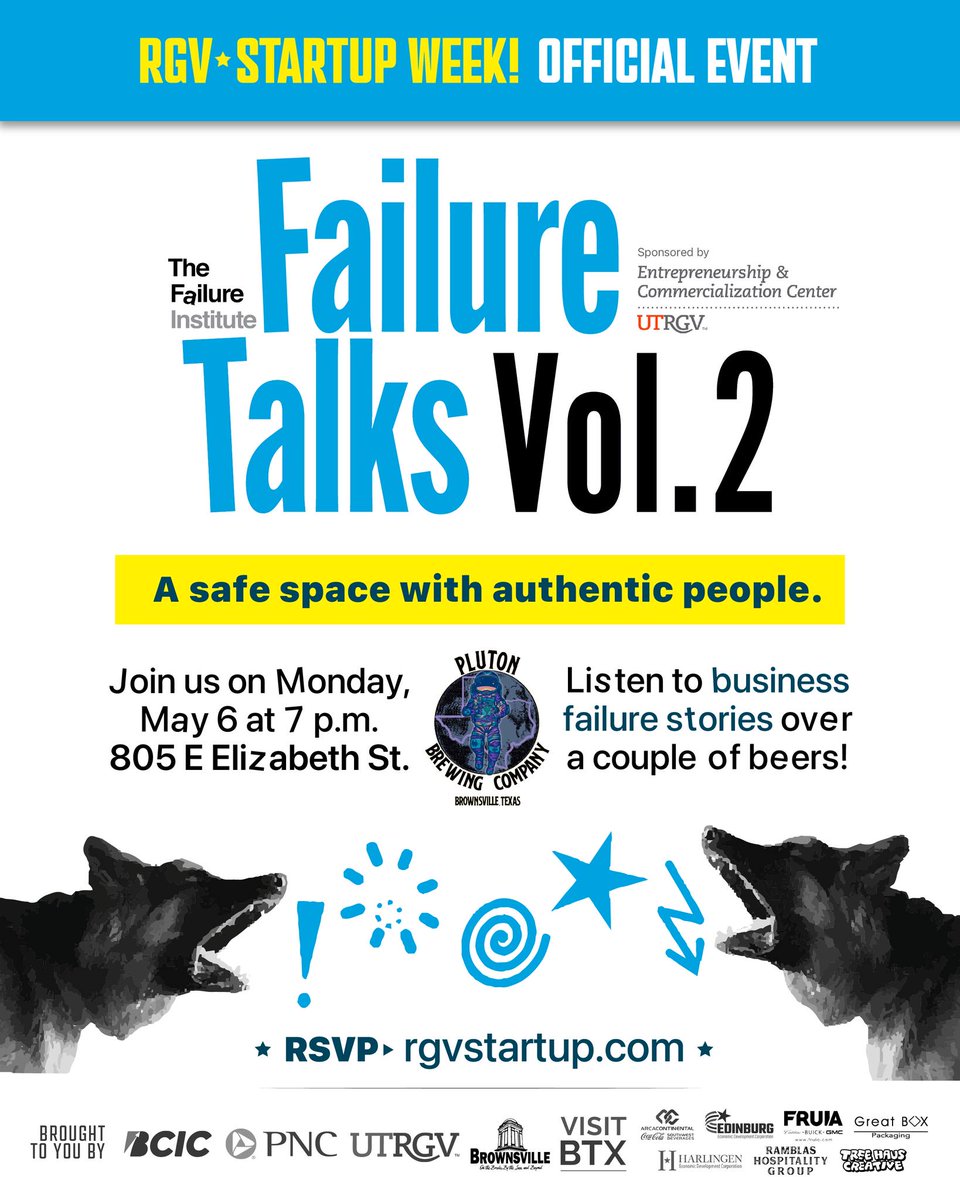 Road to RGV STARTUP WEEK: It’s time for some real talk. Join us for a special edition of The Failure Institute at Pluton Brewing Company for an evening of authentic conversations surrounding business failure and lessons learned! Save your spot: bit.ly/RGVSW24Registr…