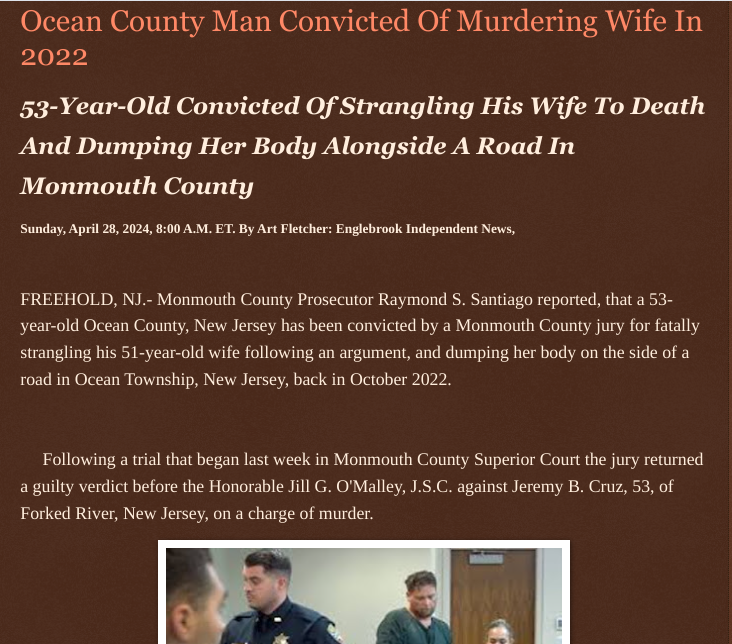 Sunday, April 28, 2024 @OceanCountynj Man #Convicted Of #Murdering @Wife In 2022 53-Year-Old #Convicted Of @Strangling His #Wife To @Death & #Dumping Her #Body #Alongside A #Road In @MonmouthCountynj @oceantownshipnj @forkedrivernj @wireless_step @HRG_Media @LodiNJNews…