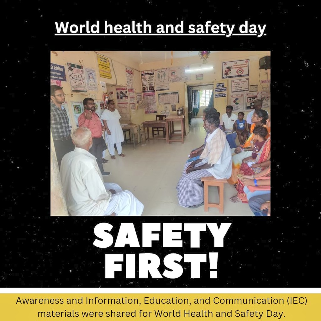 Safety first!🛑 #WorldHealthAndSafetyDay at #KandamanadiBPHC was all about preventing accidents & keeping workplaces healthy. Let's work together for a Safer, Healthier future for everyone! #SafeWork #HealthierYou ⚕️
@ilo @MoHFW_INDIA @LabourMinistry @TNDPHPM @SDG2030 @EIACPNIOH