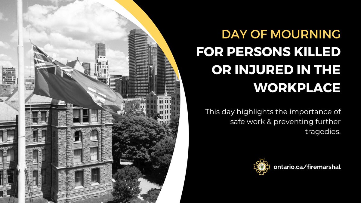 Today, on the #DayOfMourning, we pay tribute to all workers who have been killed or injured in the workplace. Our flags are at half-mast from sunrise to sunset in their memory. Let's take a moment to remember their sacrifice and renew our commitment to safe work practices.