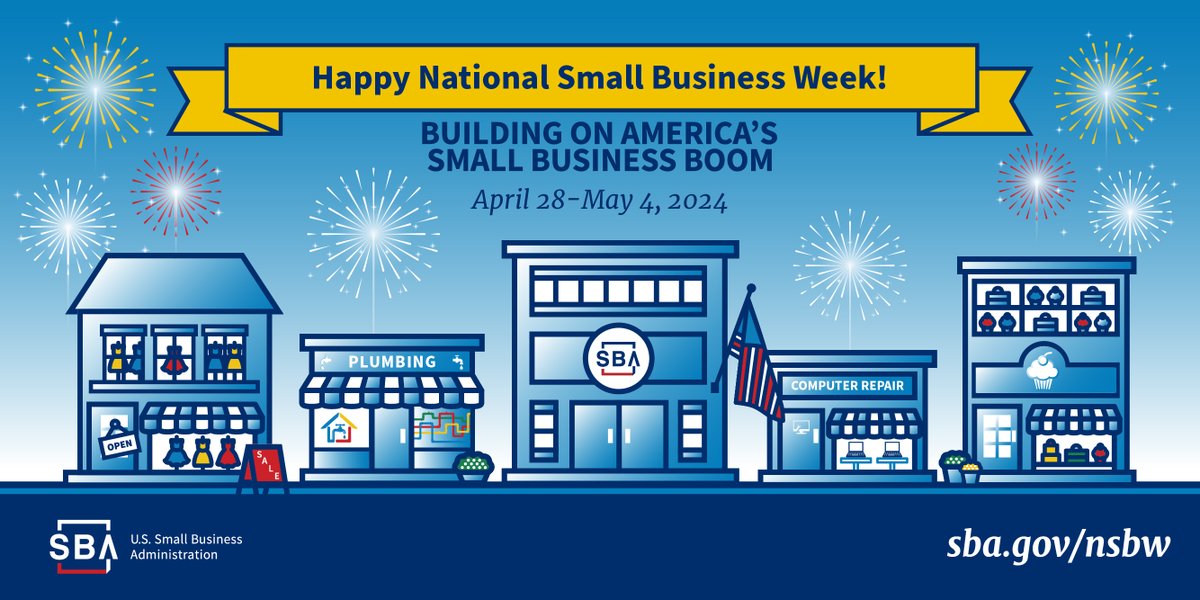 Happy #SmallBusinessWeek! 🎉

This week, we celebrate the more than 33 million small businesses that power our economy. America's small business boom highlights the dynamism and innovation that entrepreneurs bring to local communities. 

Learn more:  sba.gov/nsbw