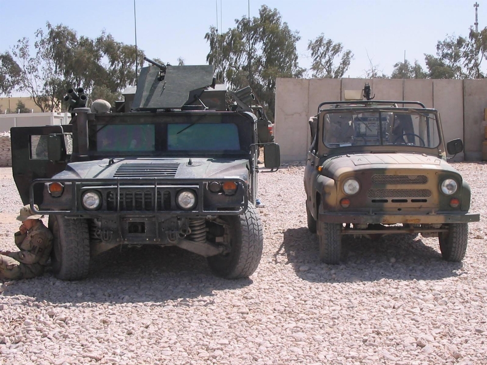 US Army Humvee and Bulgarian Contingent UAZ-469, Iraq, 2004-05 period.