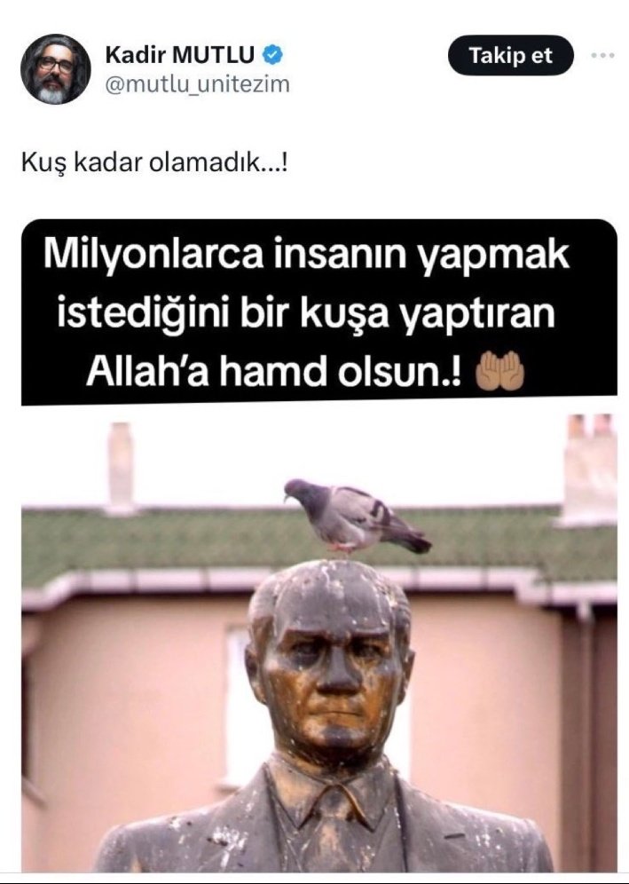 “Hiçbir ülke yoktur ki, kendi içinde bizim kadar hain yetiştirebilsin” demiş İsmet İnönü! Ne kadar doğru.. Atatürk'e hakaret edenler vatan hainidir.. #KadirMutluTutuklansın